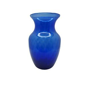Vintage Blue Glass Swirl Pattern Vase Handblown Decorative